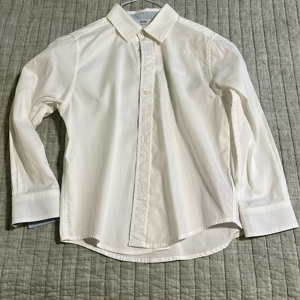🔥🔥BOSS HUGO BOSS Embroidered Logo R BIANCO WHITE DRESS SHIRT